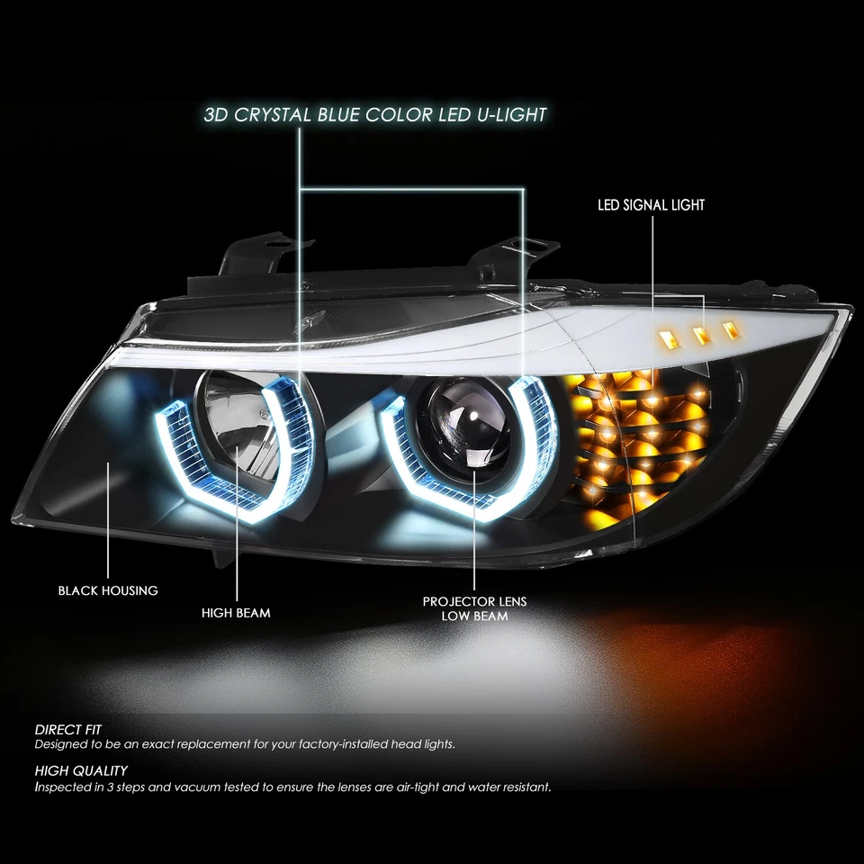 PARA BMW E90 SERIE 3 09-12 3D AZUL LED U-HALO FAROS FAROS FAROS + JUEGO HERRAMIENTAS NEGRO Foto 2 de 4