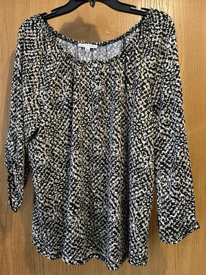 Notations Size XL Multicolor Popover Blouse NWT Roll Tab Stretch Slinky