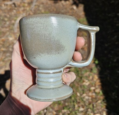 Vintage Frankoma Prairie Green Plainsman Pedestal Coffee Mug Cup #C13