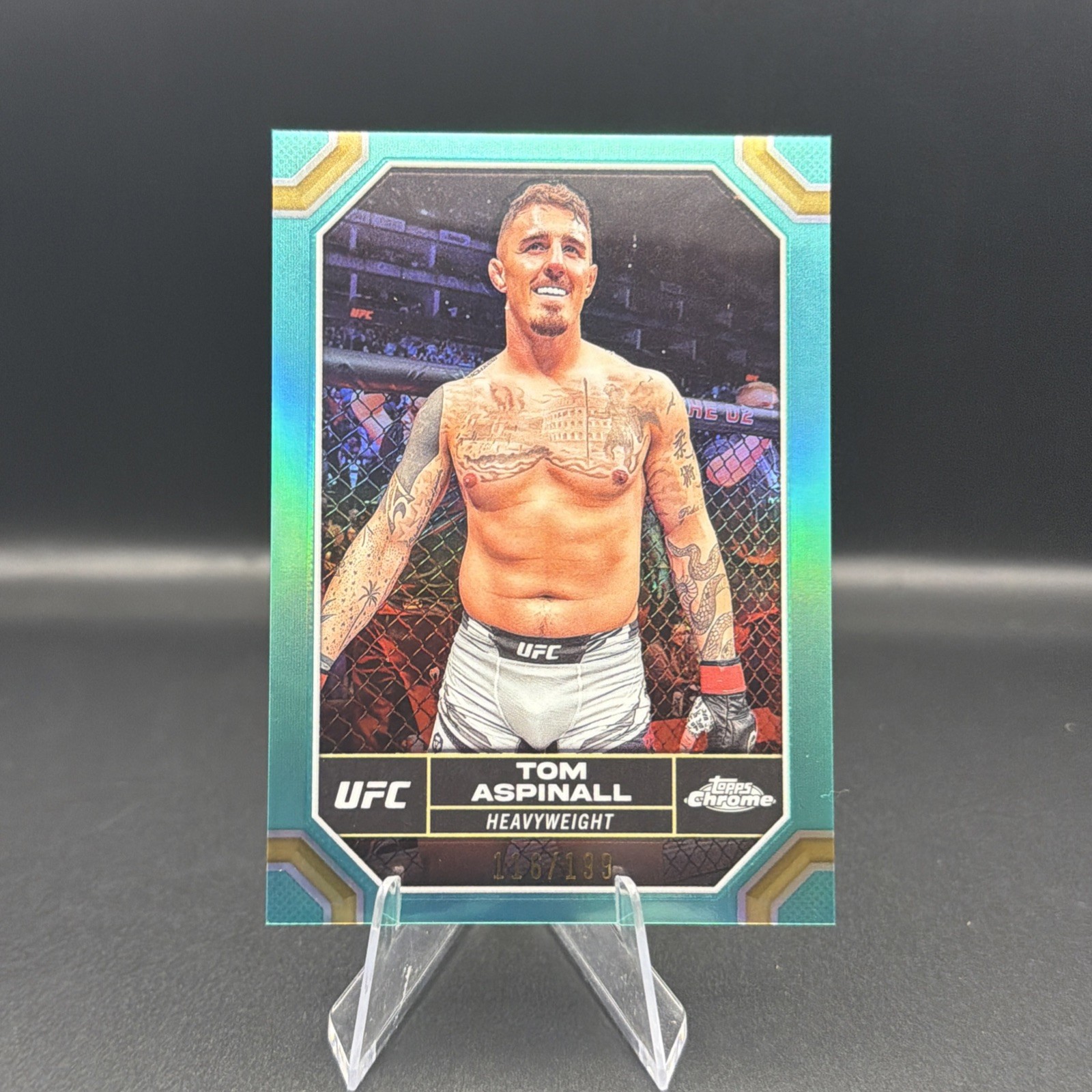 Tom Aspinall 2024 Topps Chrome UFC Aqua Refractor #'d 116/199 SSP Card #187