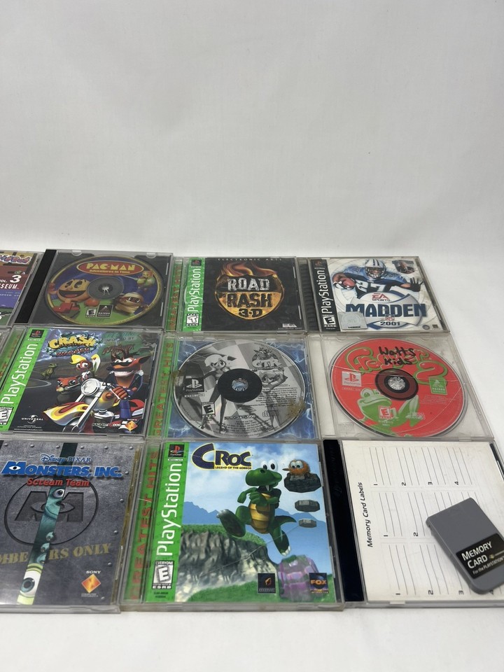 Lot of 11 Sony PlayStation 1 PS1 Games & Memory Card(Crash, PAC-Man ...