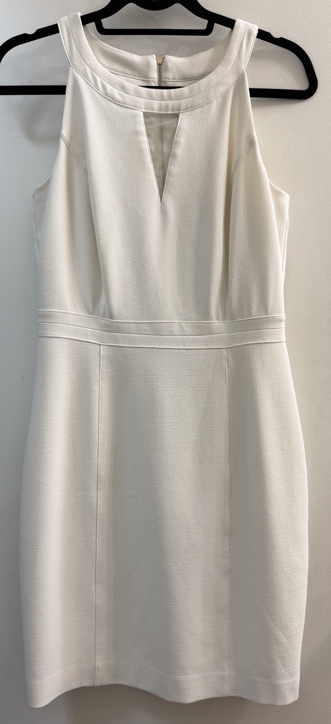 White House Black Market Ivory Keyhole Sheath Dress Size 4 Sleeveless Wedding