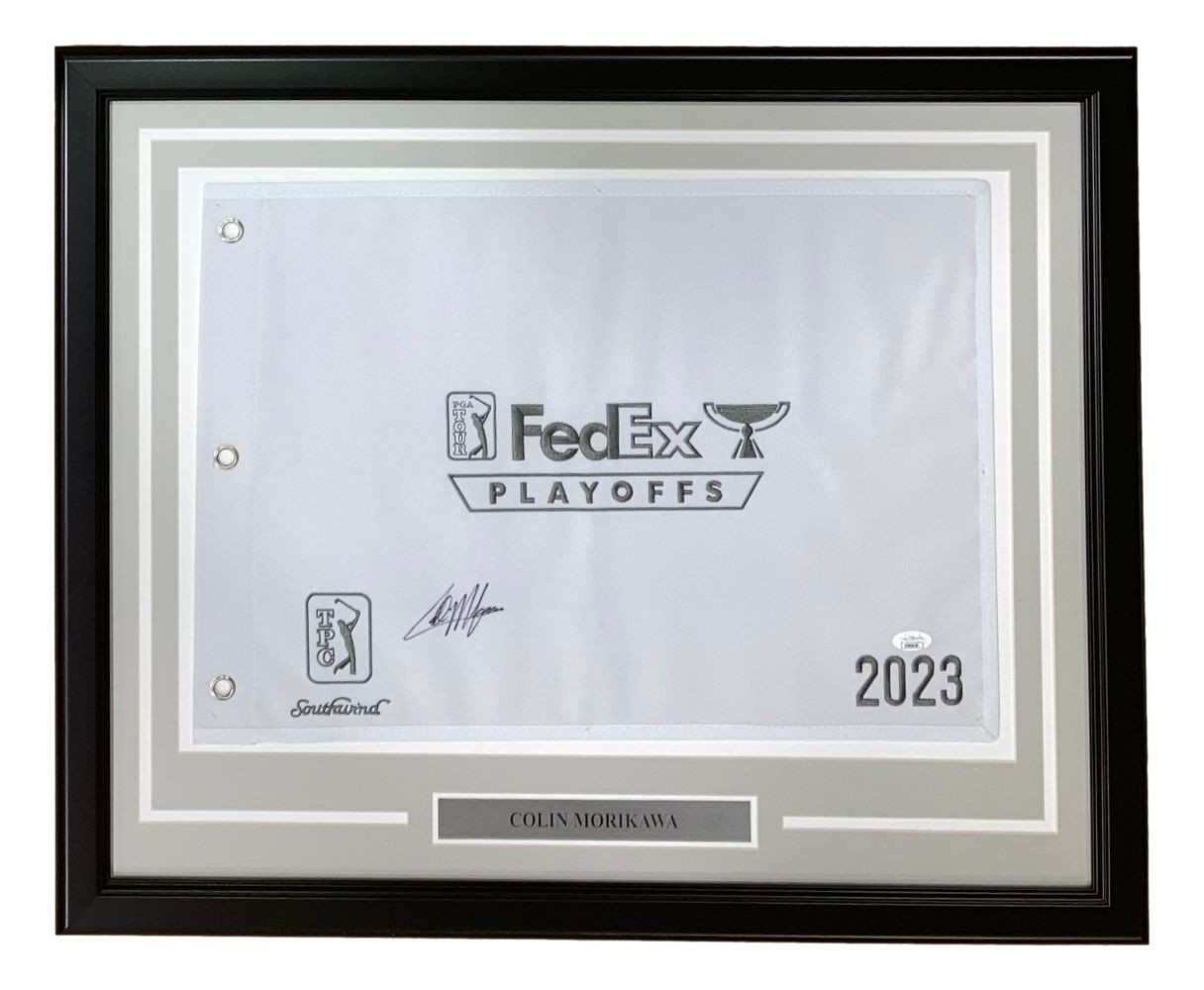 Collin Morikawa Autographed Signed Framed 2023 PGA FedEx Cup Playoffs Golf Flag JSA 