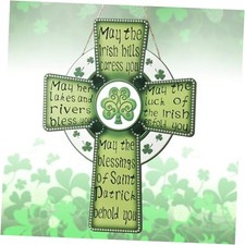 St. Patrick's Day Front Door Sign Decor Green Cross Wooden Welcome Irish Cross