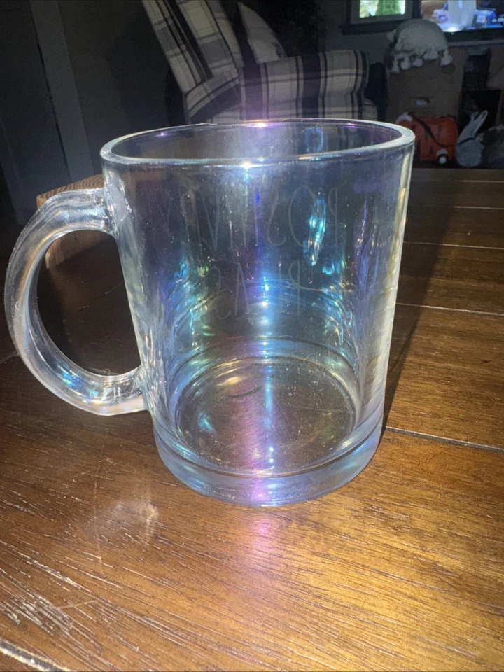 Rae Dunn  18 Oz. Glass Mug “POSITIVITY PLEASE”  Coffee Cup - Image 4 of 4