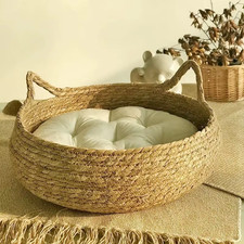 Pure Hand-Woven Rattan Cat Nest Four Seasons Universal Warm Pad Removable Washab