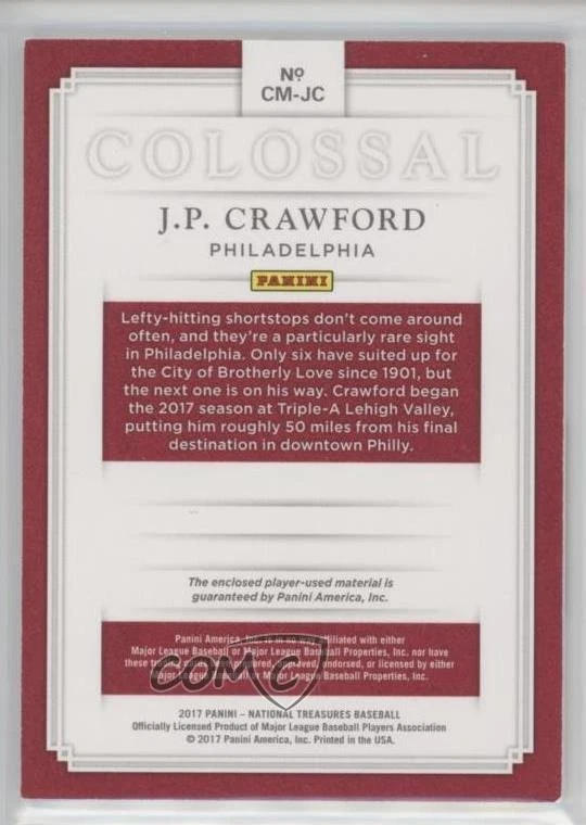 2017 Panini National Treasures Colossal Materials /99 JP Crawford #CM-JC - Image 2 of 2