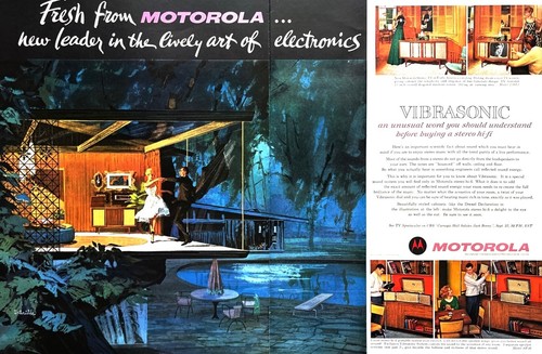 1961 MOTOROLA STEREO HI FI Genuine Vintage 2-PAGE Print Ad Phonograph 14" x 20"