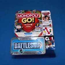 Lot Of 5 Board/card Travel Games, Monopoly Go, Battleship, Connect 4, Clue,guess