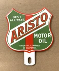 VINTAGE 6x5" ARISTO MOTOR OIL PORCELAIN UNION OIL CO GASOLINE TOPPER GAS SIGN