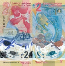 East Caribbean States 2 Dollars (2023) - Cricketer/Turtles/p-61 Polymer UNC