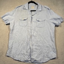 Baird McNutt 100% Linen Murano Mens Short Sleeve Button Up Shirt L Light Blue