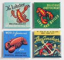 Lobster Restaurant FRIDGE MAGNET Set (2 x 2 inches each) seafood sign