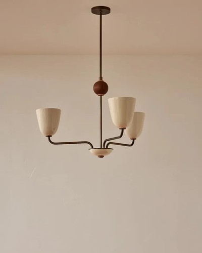 Lola Chandelier, handmade 3 light Walnut ball Large Ceiling décor fixture - Picture 6 of 10