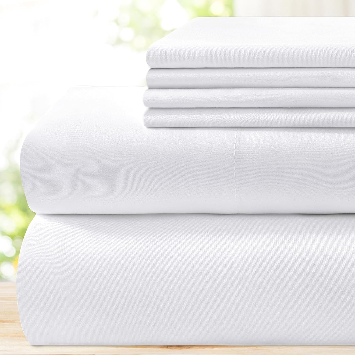 Luxury 6-Piece Queen Size Bed Sheets Set - Ultra Soft 1800 Thread Count White  