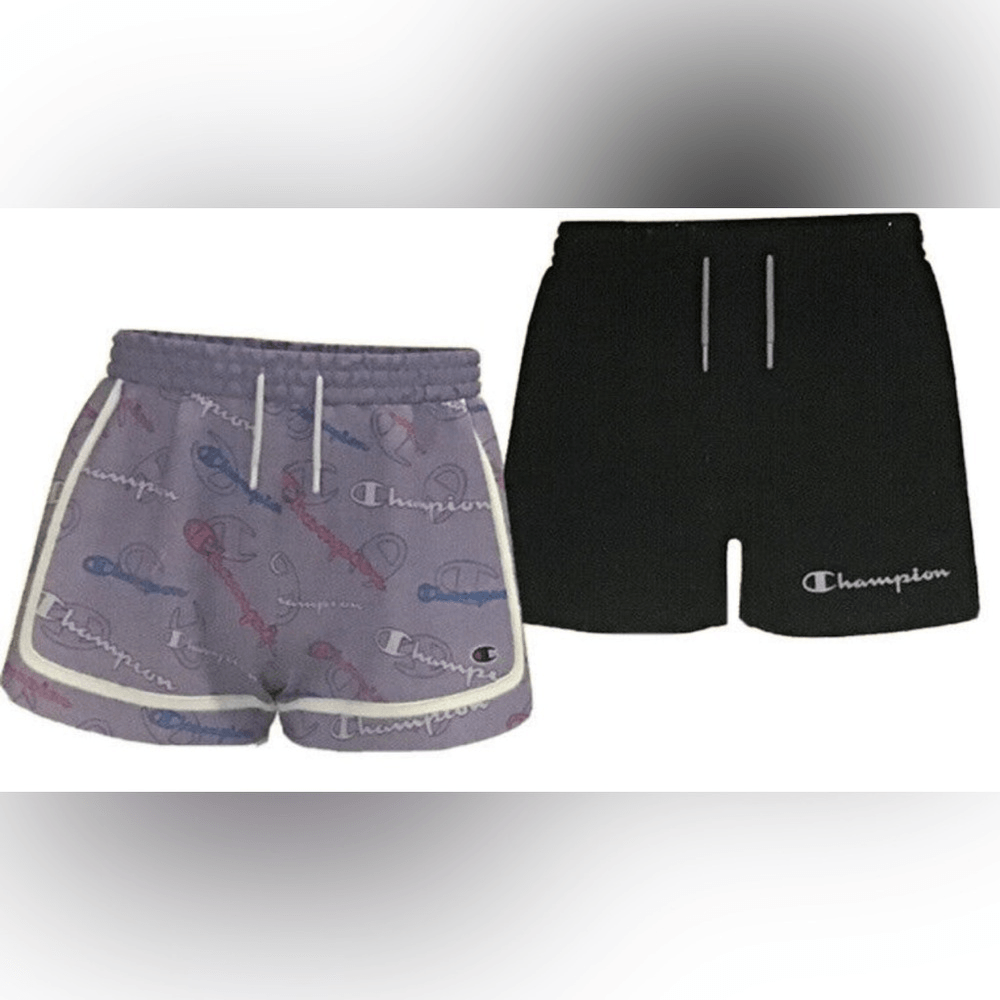 NWT Champion Girls Kids Pair Athletic Shorts Purple Logo Black