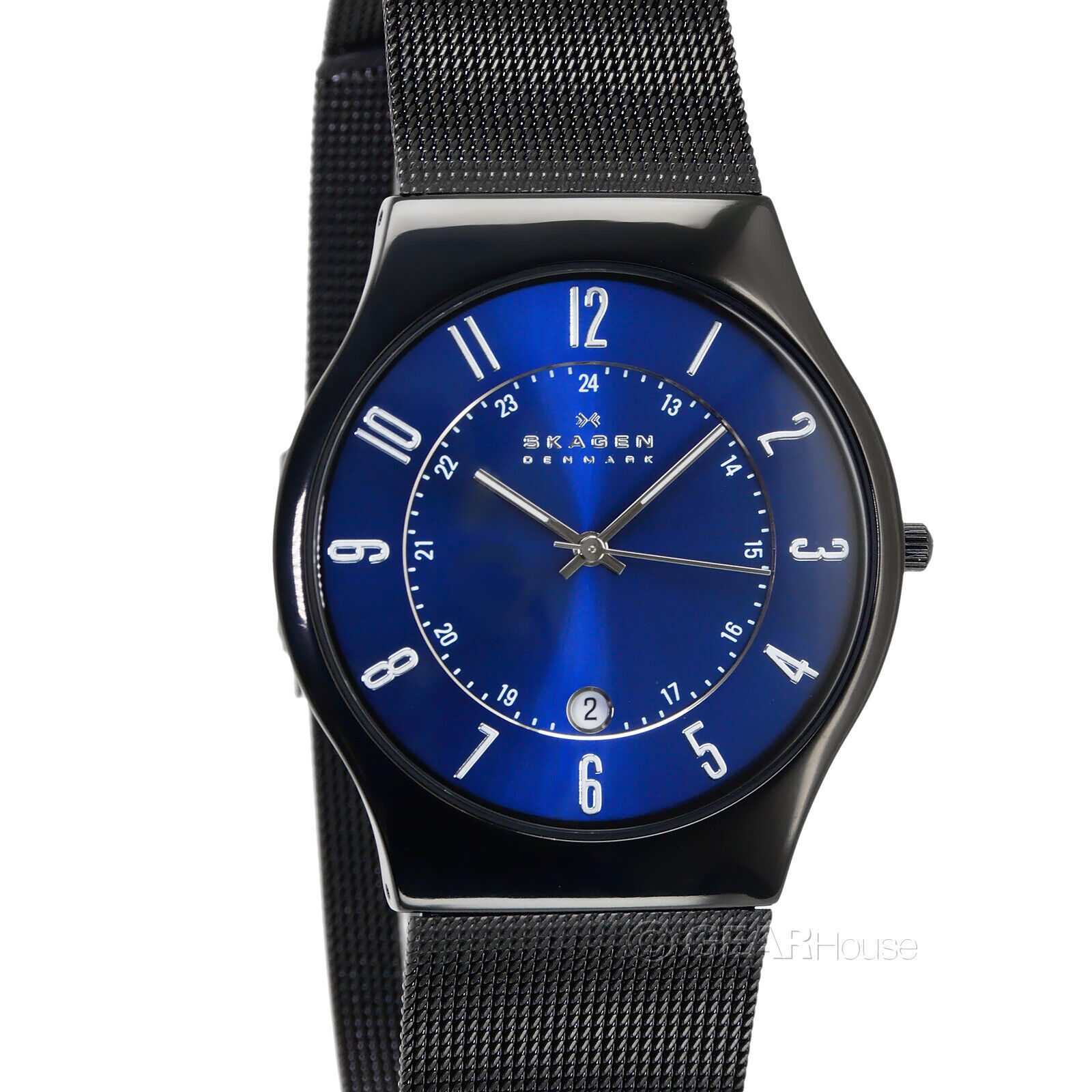 SKAGEN Denmark Mens Sundby Slim Titanium Watch, Blue Dial, Black Thin Mesh Band