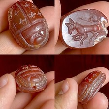 Ancient Egyptian Old Carnelian Agate stone scarab seal stamp Bead Amulet