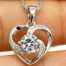 14K White Gold Finish 2.25CT Round Cut Diamond Heart Shape Jewelry Pendant