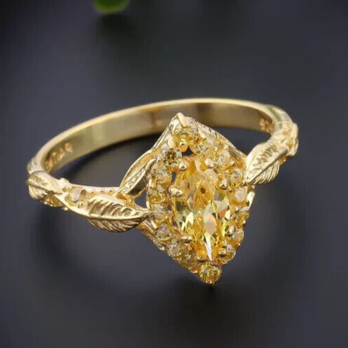 5ct Marquise Cut Citrine & CZ Engagement Ring in Sterling Silver