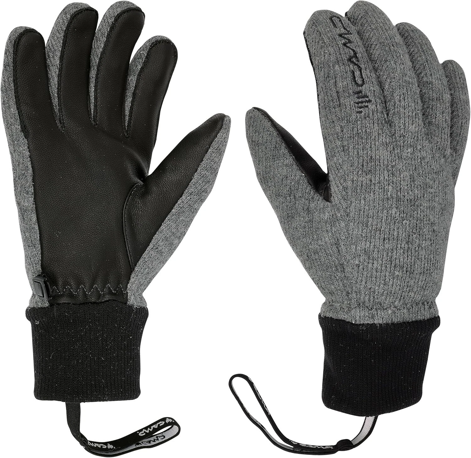 Camp G Wool Leather Winter Insulated Gloves Wrist Strap Black Gray Unisex XS