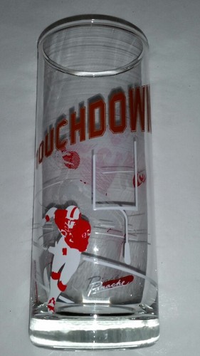 PANACHE TOUCHDOWN GLASS TUMBLER 6 1/4 " 2 3/8" RED,WHITE,&BROWN FOOTBALL MINT - Picture 3 of 3