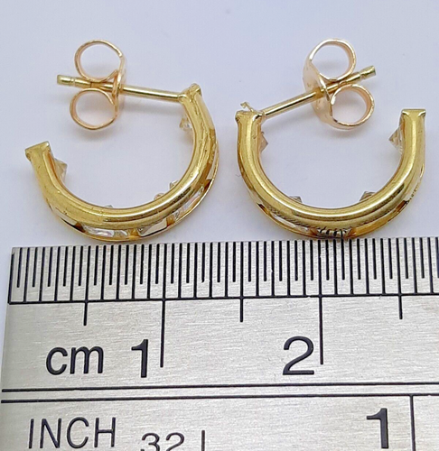 Small Hoop Stud Earrings 12mm Round CZ Set 9ct Solid Yellow Gold New - Picture 4 of 5