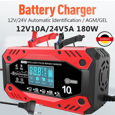 10A 12V 24V KFZ Intelligent Auto Batterie Ladegerät Impuls Reparatur AGM GEL PKW