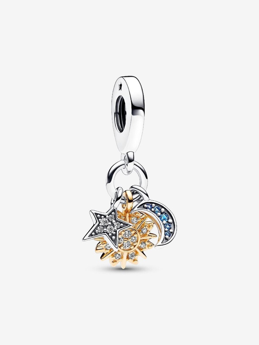 New* Pandora Two-tone Celestial Triple Dangle Charm-762676C01 | eBay
