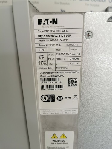 DG1-354D5FB-C54C Eaton, PowerXL AC-Laufwerke, DG1 VFD Serie 3,7 KW/5,0 PS - Bild 7 von 9