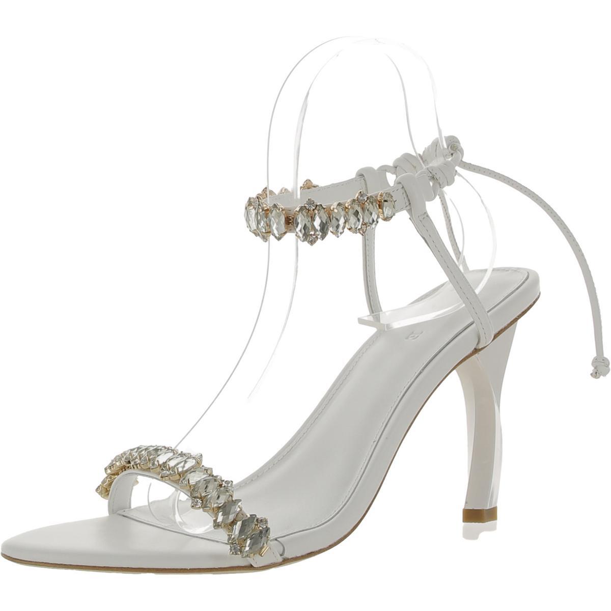 Женские босоножки AJE из белой кожи на каблуке с драгоценными камнями, средний размер 40(B,M) BHFO 0979