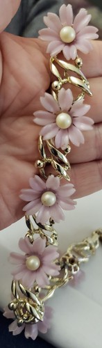 Collana Regolabile Pannello Floreale Vintage BSK Viola Leggera Viola Finto Fiore di Perla - Foto 3 di 5
