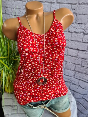Shirt Top AJC rot gemustert Träger Gummibund unten 36/38 (9157)