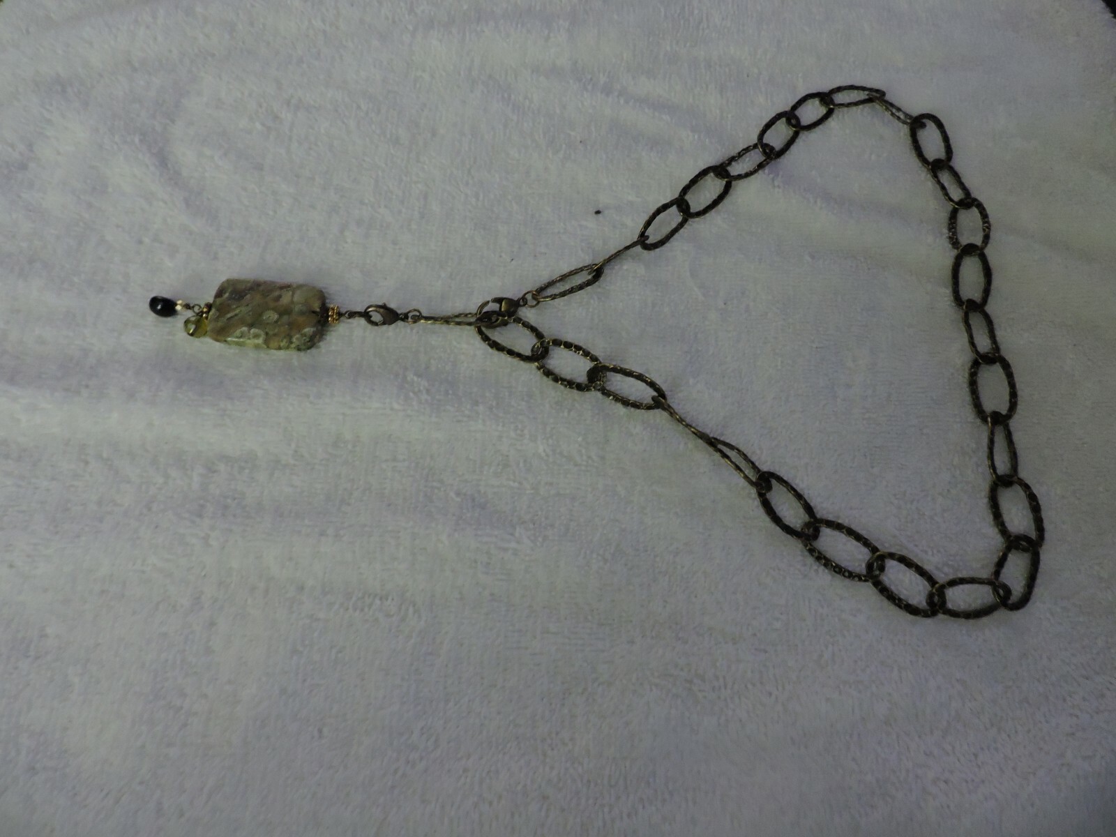 CHAIN NECKLACE WITH RETANGULAR MARBLED STONE 15.5… - image 1