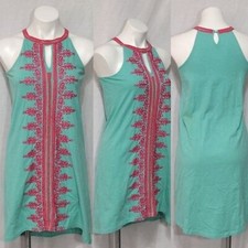 Halfmoon Women's Halter Keyhole Front Embroidered Dress Small