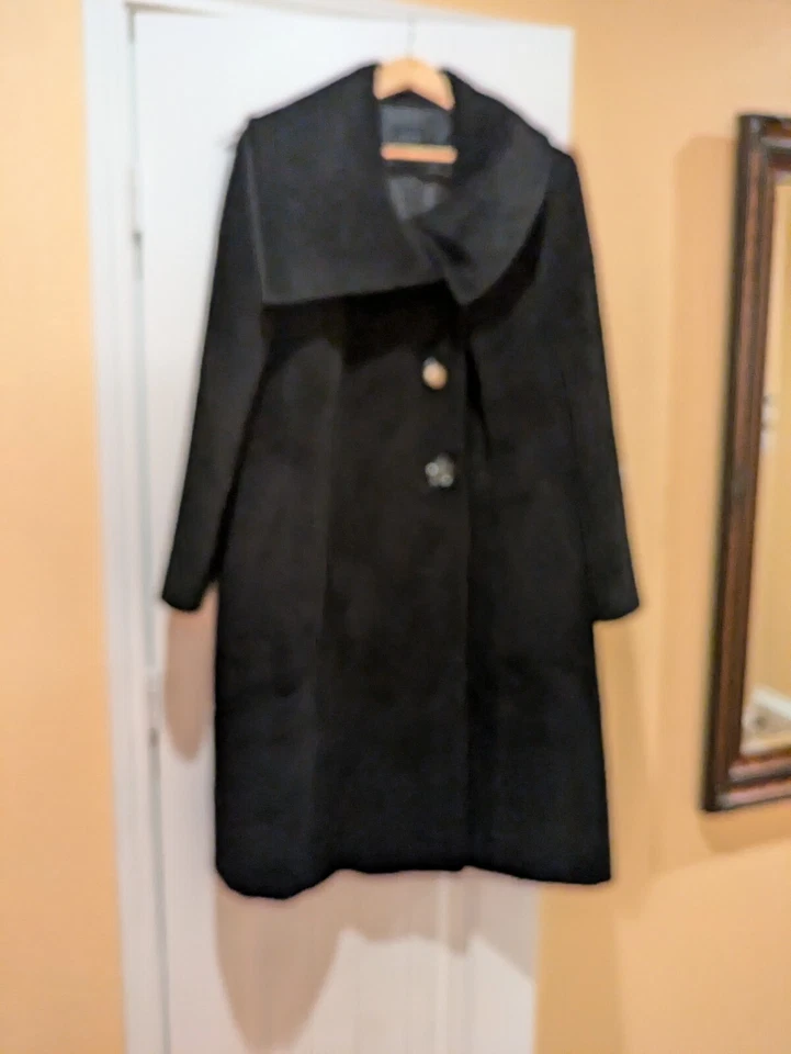 HILARY RADLEY GENUINE WOOL BLEND BLACK JACKET COAT HIGH NECK BUTTON S 14 - Image 2 of 4
