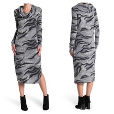 Catherine Malandrino NWT Boatneck Zebra Sweater Dress Gray XS NEW