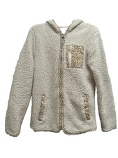 Cat Jack Teddy Fleece Floral Trim Full-Zip Hooded Jacket Size XL 14/16