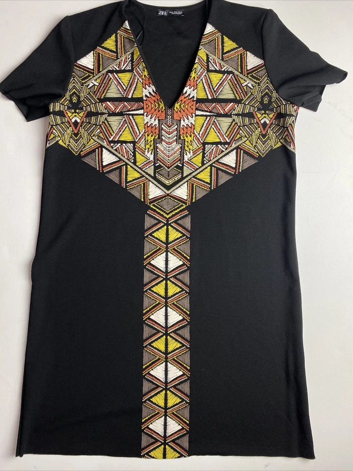 Zara Rubberized Casual Dress Tribal Print Sz M - Image 4 of 4