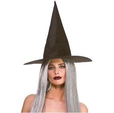 Adult Ladies Black Velvet Witch Hat Halloween Fancy Dress Costume Accessory