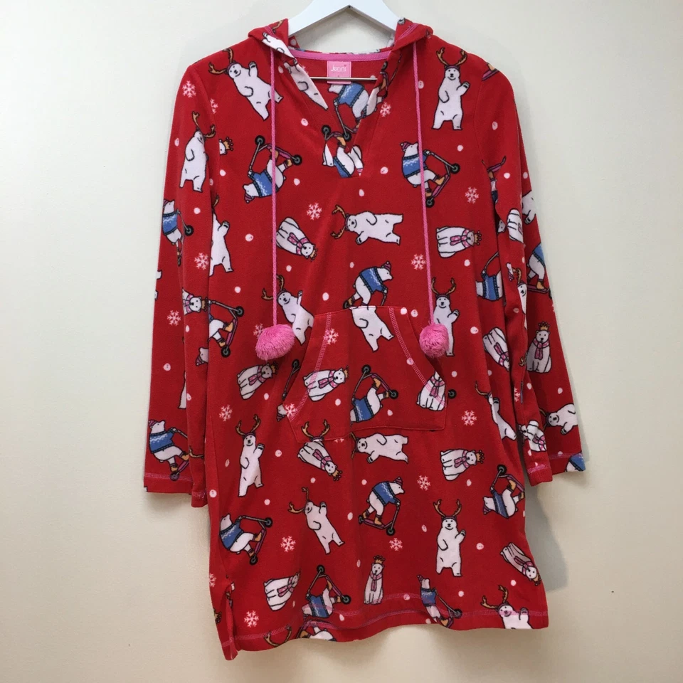 Vestido para dormir Jenni by Jennifer Moore con capucha cuello en V polar oso polar rojo pequeño Foto 4 de 4