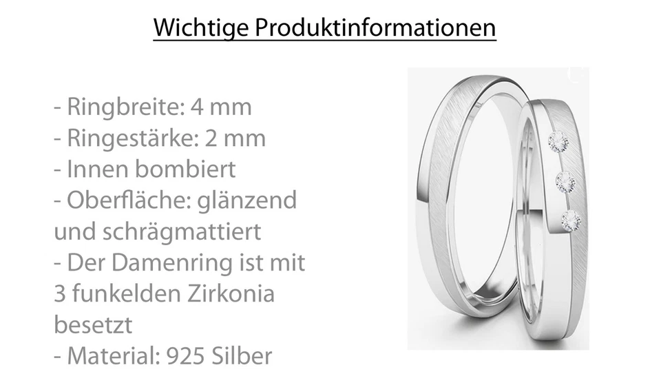 925 Silberring Verlobungsringe Trauringe Eheringe Partnerringe+ Gravur Damenring - Bild 2 von 4