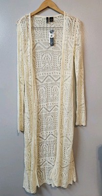 NWT Ultra Flirt Cream Full Length Womans Duster Size Medium Long Sleeve