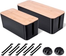 2 Pack Large Cable Management Box Wooden Style Cord Organizer and Black