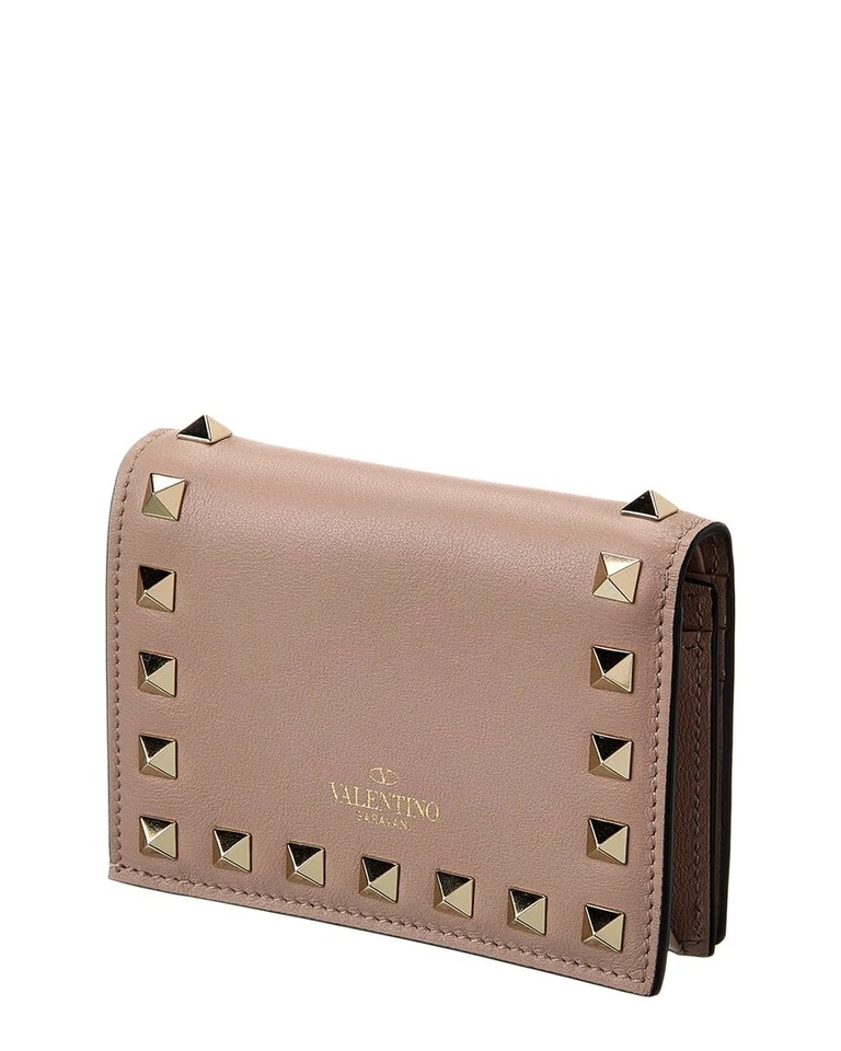 Porta-cartões feminino Valentino Rockstud couro rosa - Imagem 2 de 4