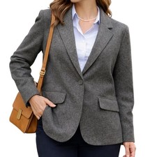 Talbots Women's Wool Blend Lightweight Blazer Jacket Charcoal Grey Size 14 Work