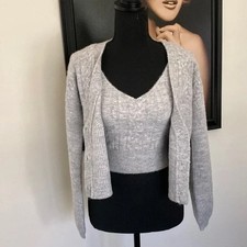 House Of Harlow Knit Cardigan Sweater Cami Set Grey New 