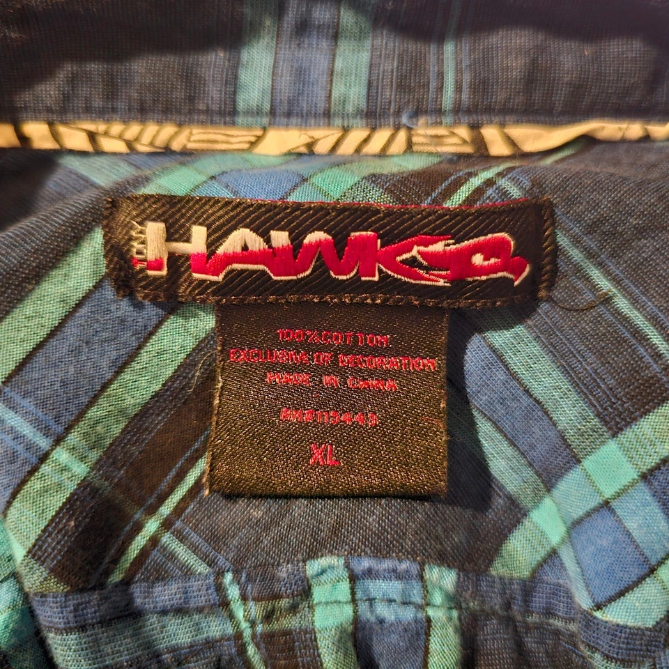 Mens Hawk Plaid Button Down Long Sleeve Shirt XL Blue Black - Image 3 of 4