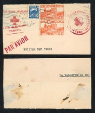 1945 French Tunisia Cover Malta 5.5f Tunis-Valletta British Red Cross Airmail