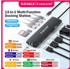 Lemorele TC96 USB-C Hub Dock Station Dual HDMI 4K 10Gbps 100W Ethernet VGA Adapt